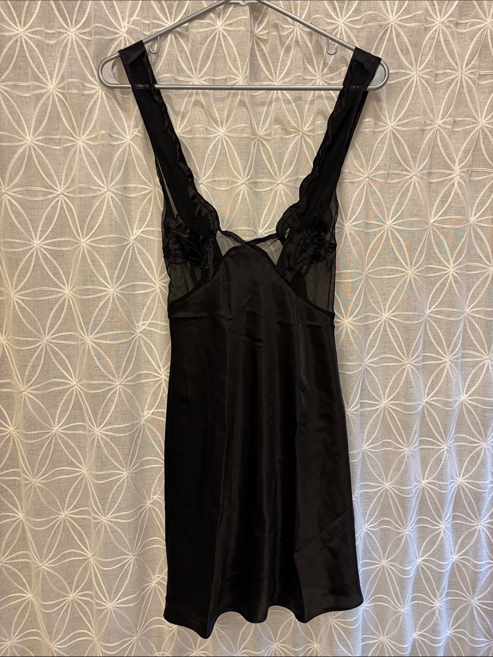 Black Satin & Sheer V-Neck Slip - Women Intimates